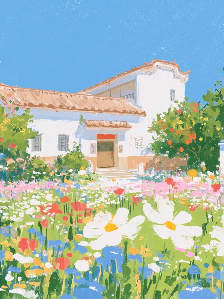 Spring Garden House Illustration Poster. poster detail