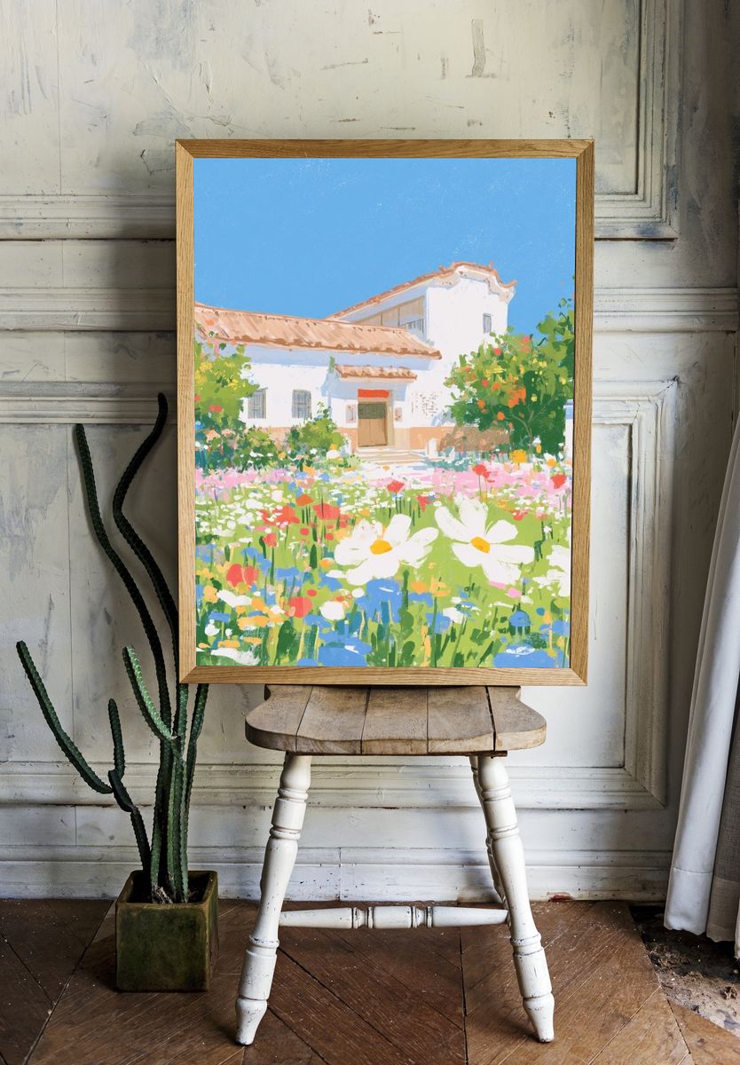 Spring Garden House Illustration Poster. — room view 1