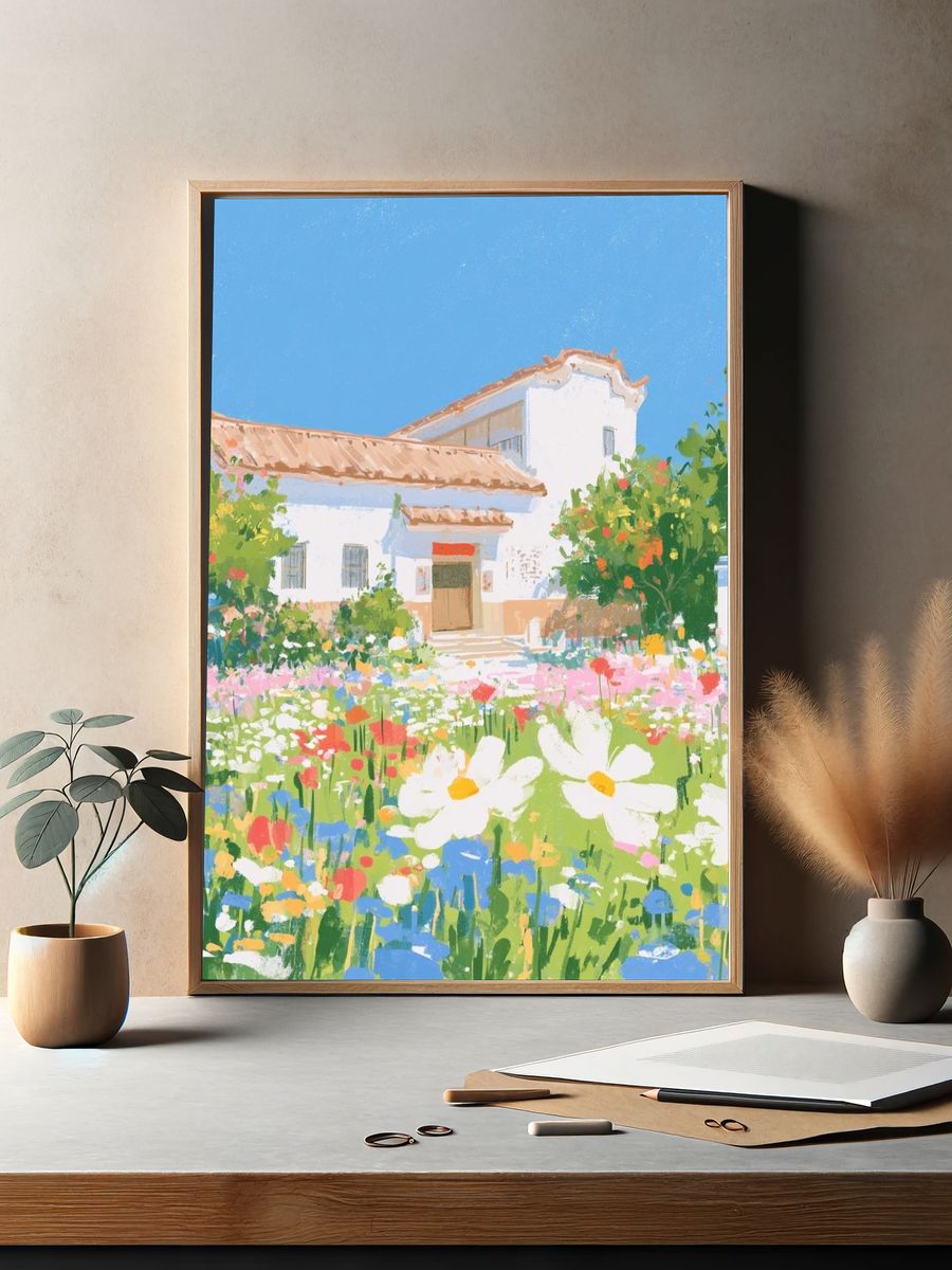 Spring Garden House Illustration Poster. — room view 2