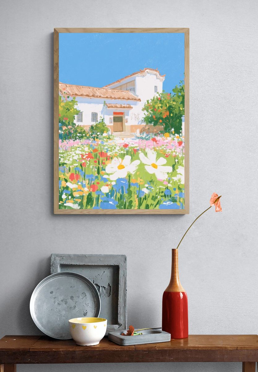 Spring Garden House Illustration Poster. — room view 3