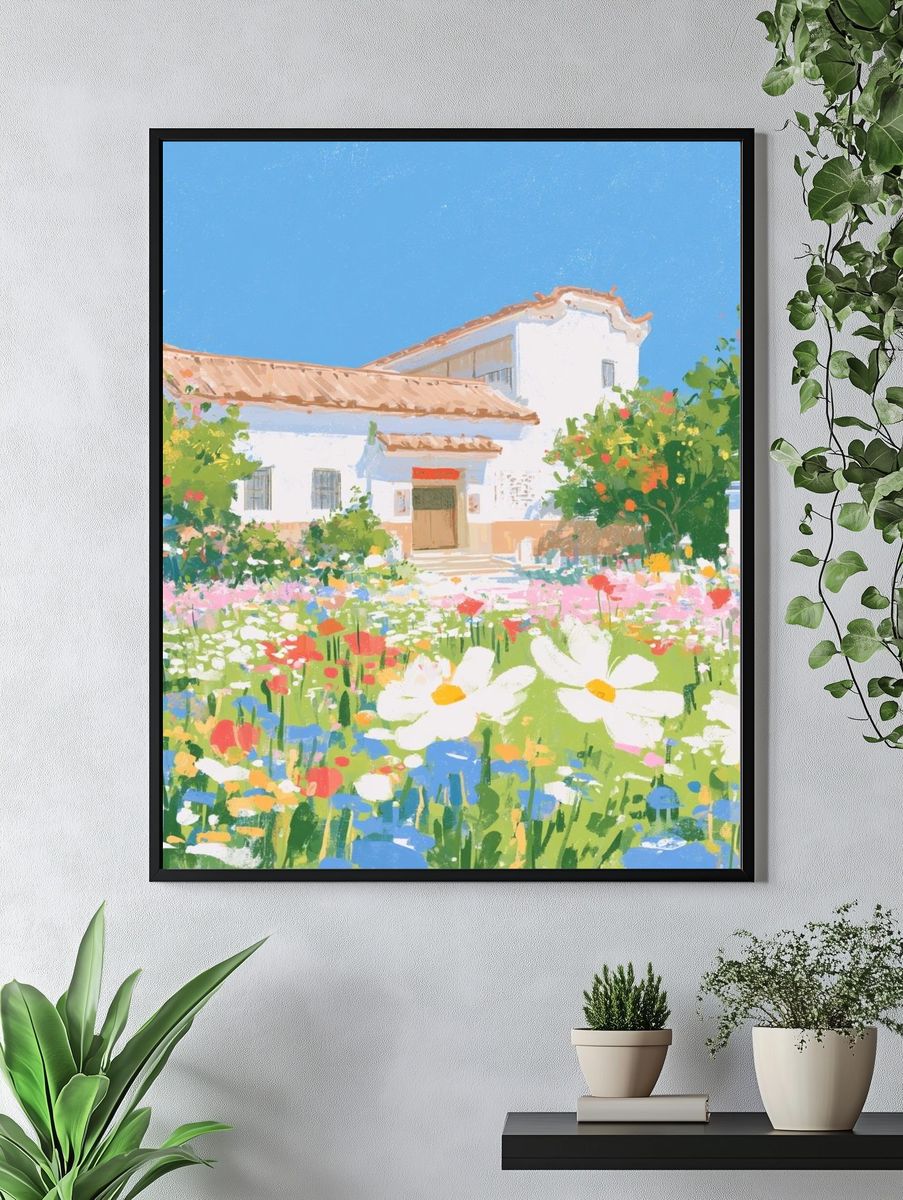 Spring Garden House Illustration Poster. — room view 4