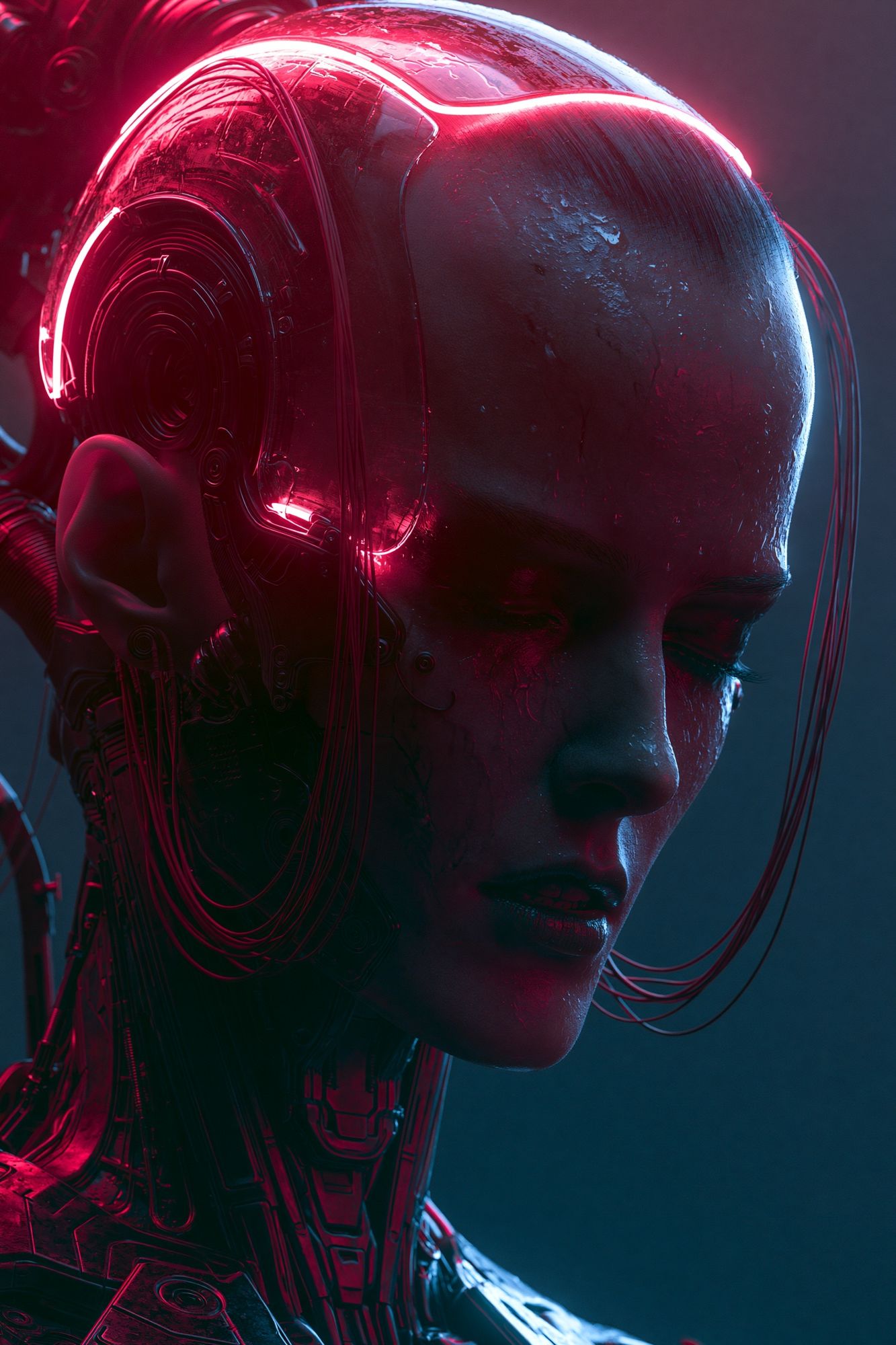 Cybernetic Portrait Neon Poster. poster — illustration art