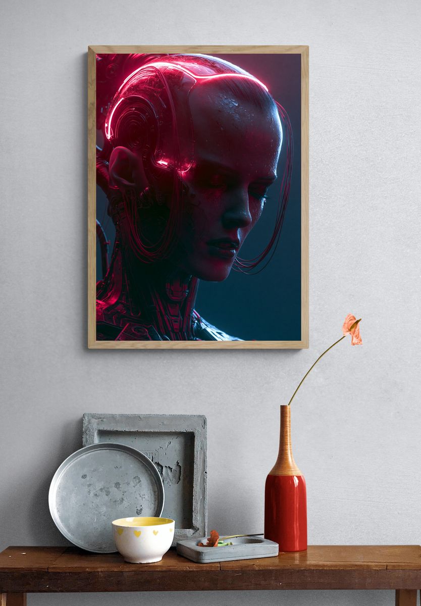 Cybernetic Portrait Neon Poster. — room view 3