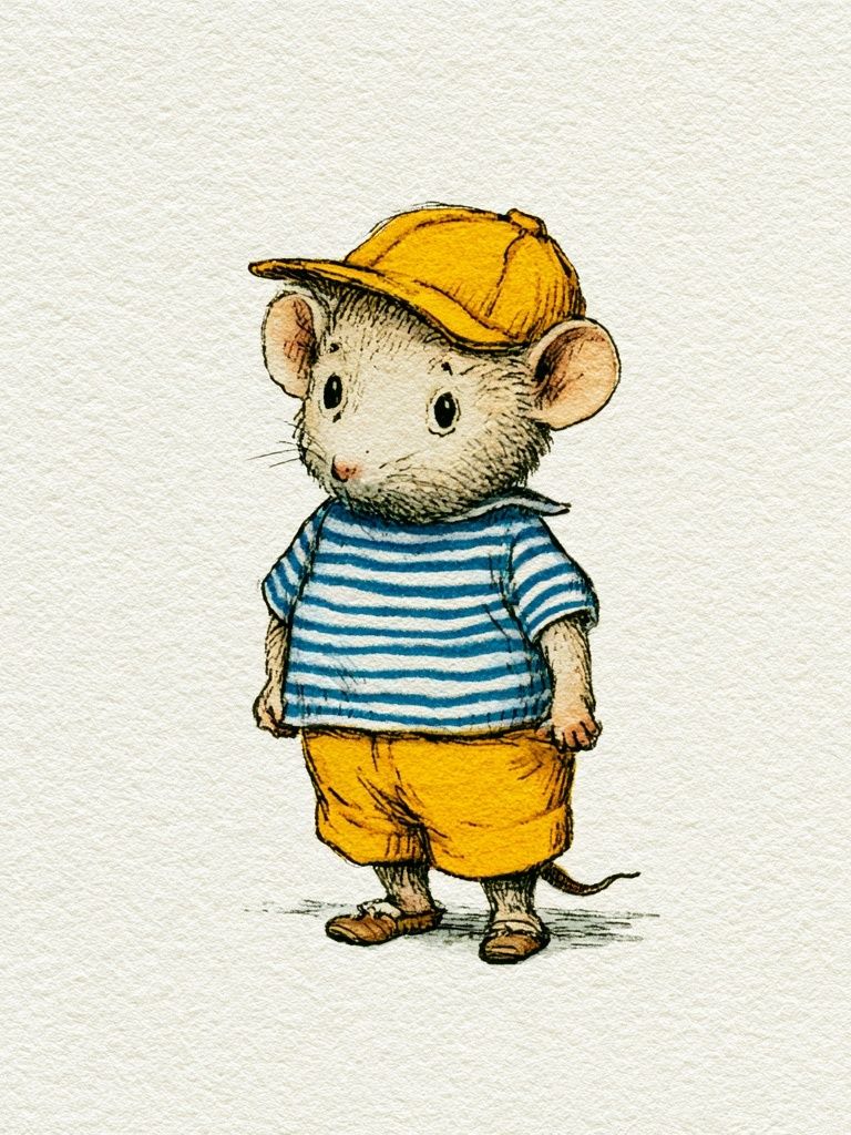 Mouse in Sailor Outfit Illustration Print. poster — illustration art