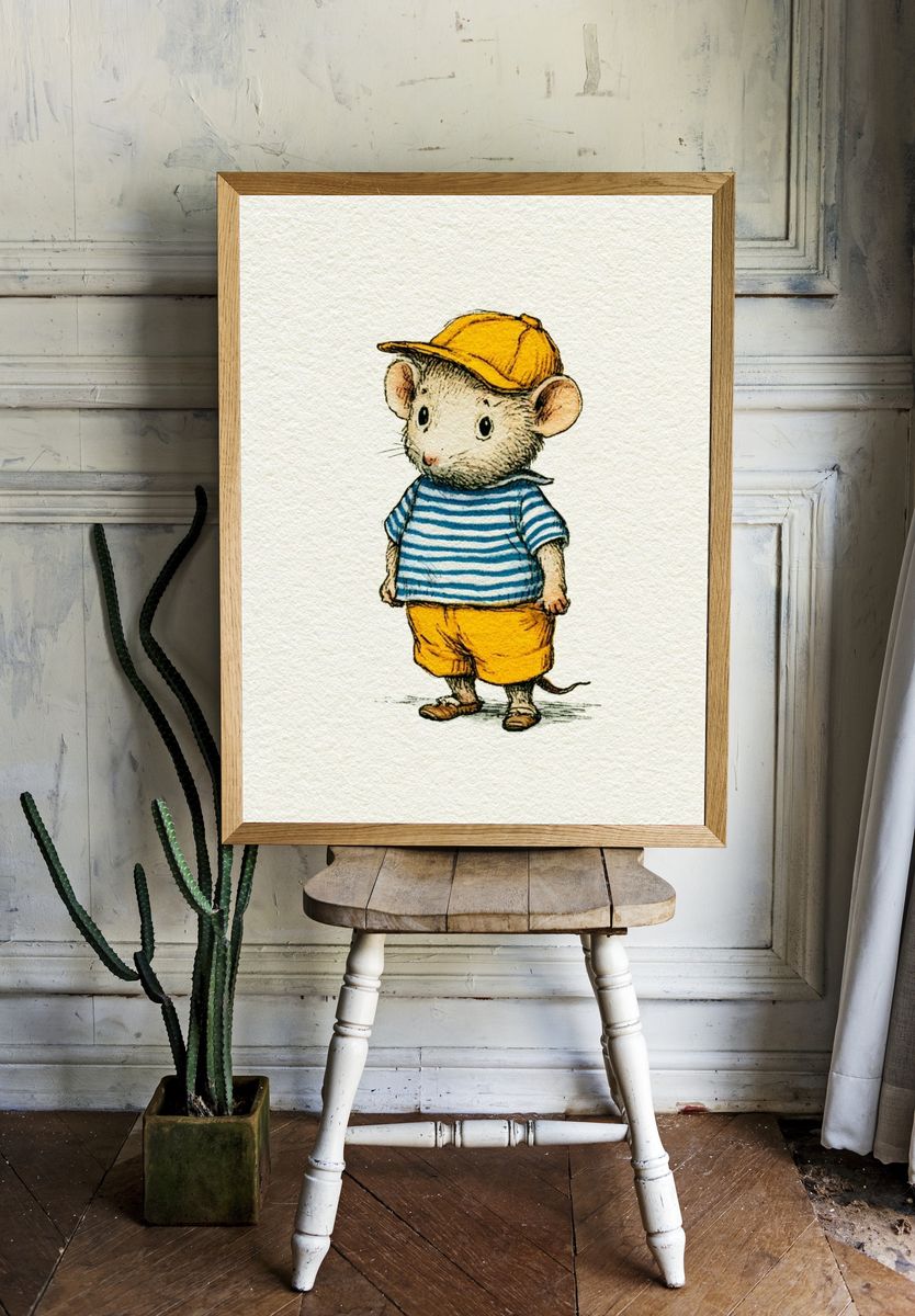 Mouse in Sailor Outfit Illustration Print. room preview