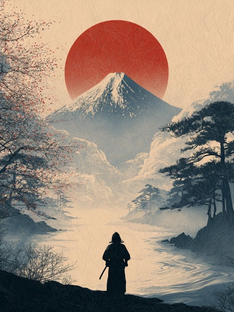 Mount Fuji Sunrise Illustration Poster. poster — illustration art