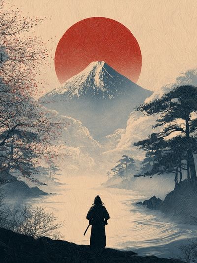 Mount Fuji Sunrise Illustration Poster. poster