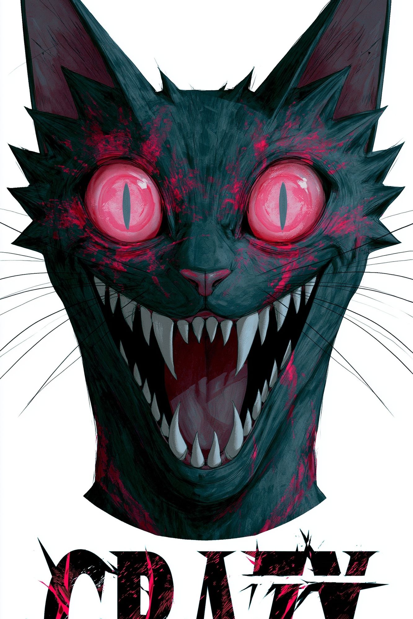 Crazy Cat Horror Illustration Poster. poster — illustration art