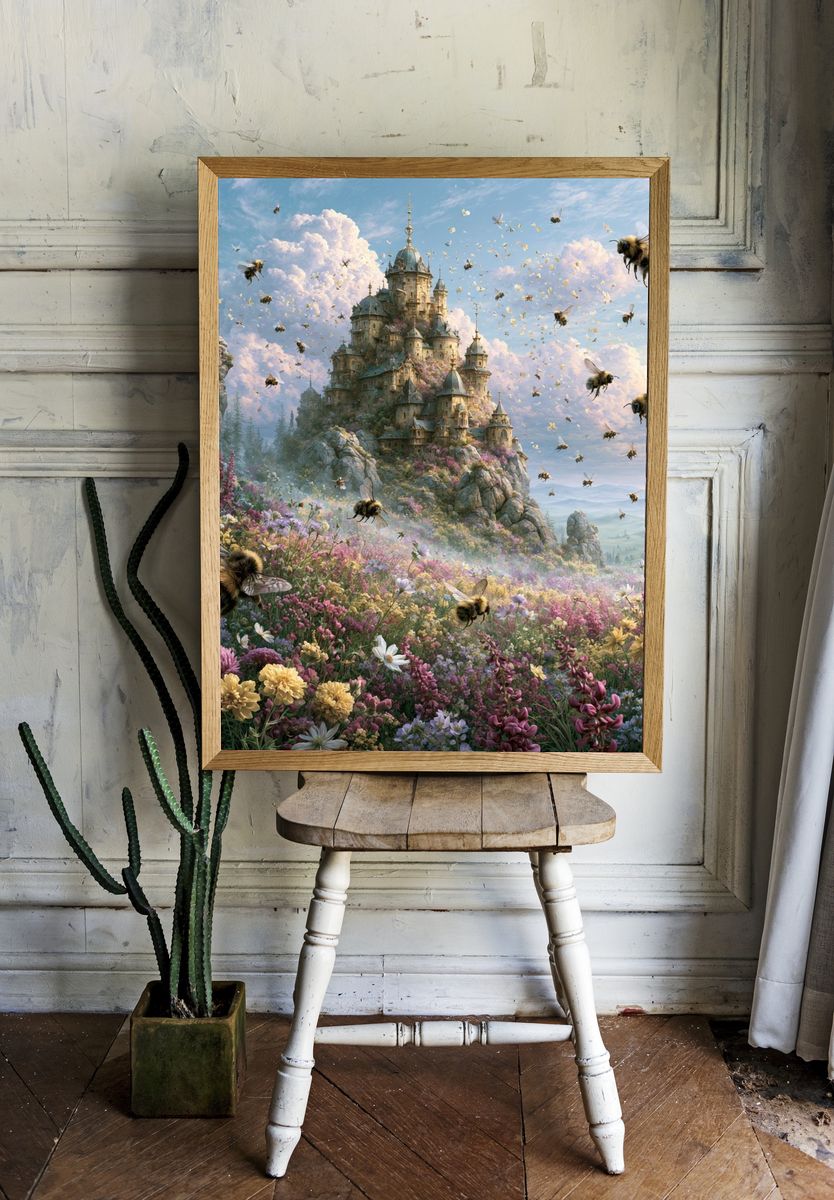 Bee Castle Fantasy Illustration Poster. — room view 1