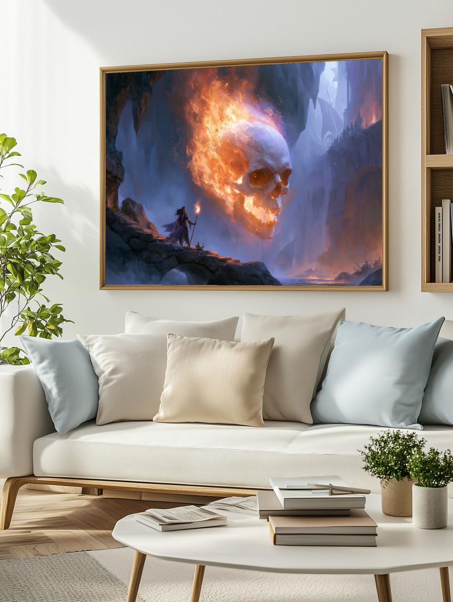 Flaming Skull Fantasy Poster. — room view 2