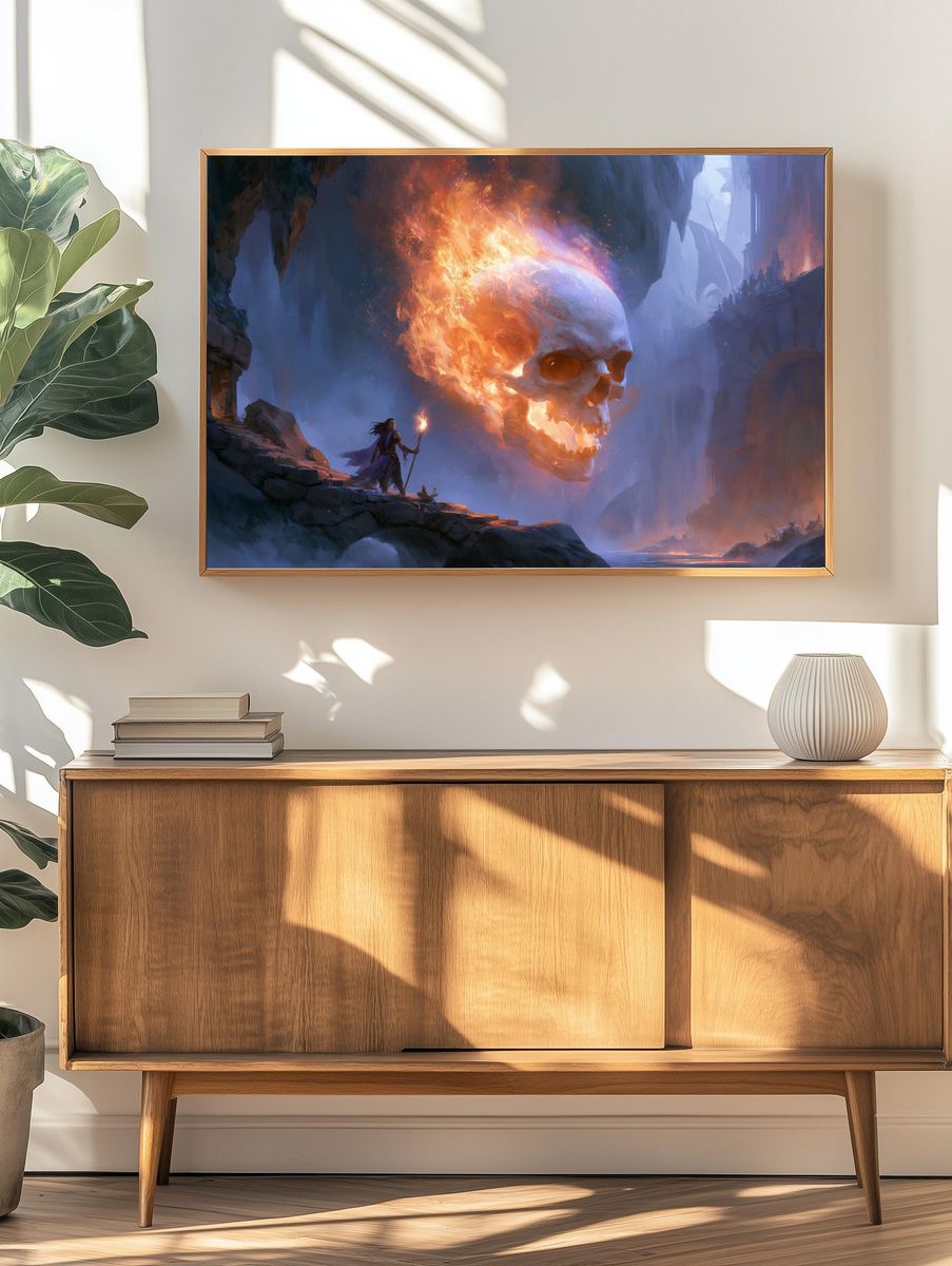 Flaming Skull Fantasy Poster. — room view 3