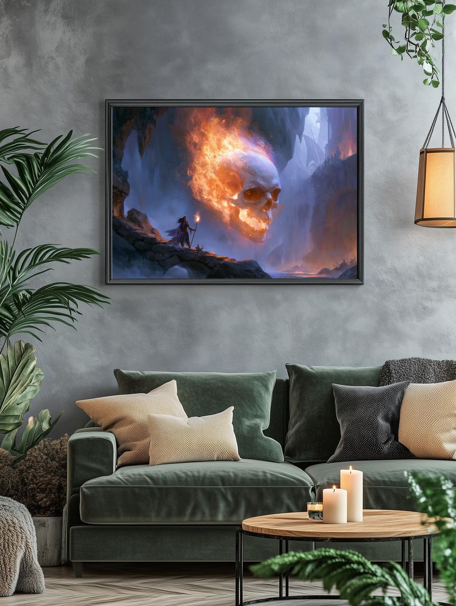 Flaming Skull Fantasy Poster. — room view 4