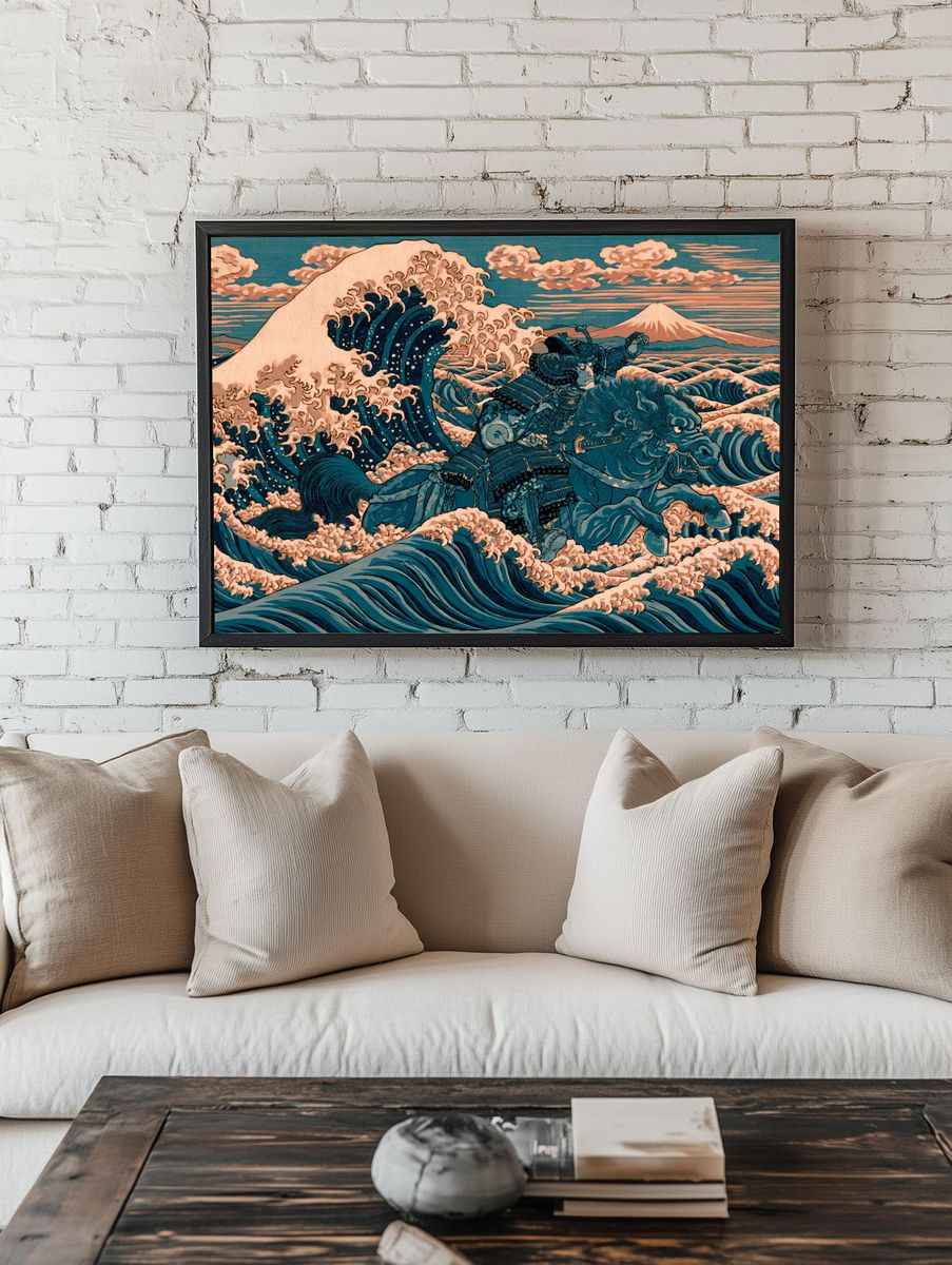 Great Wave Samurai Illustration Poster. — room view 1