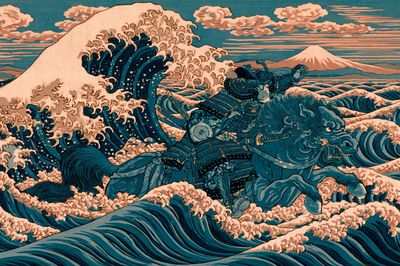 Great Wave Samurai Illustration Poster. poster print
