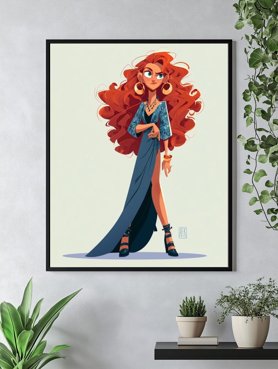Fiery Red-Haired Fashion Illustration Poster. — room view 4