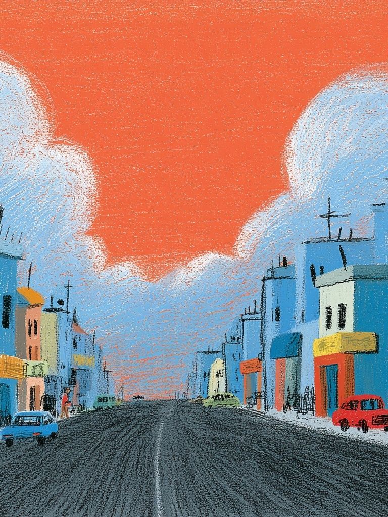 Colorful City Street Illustration Poster. poster detail