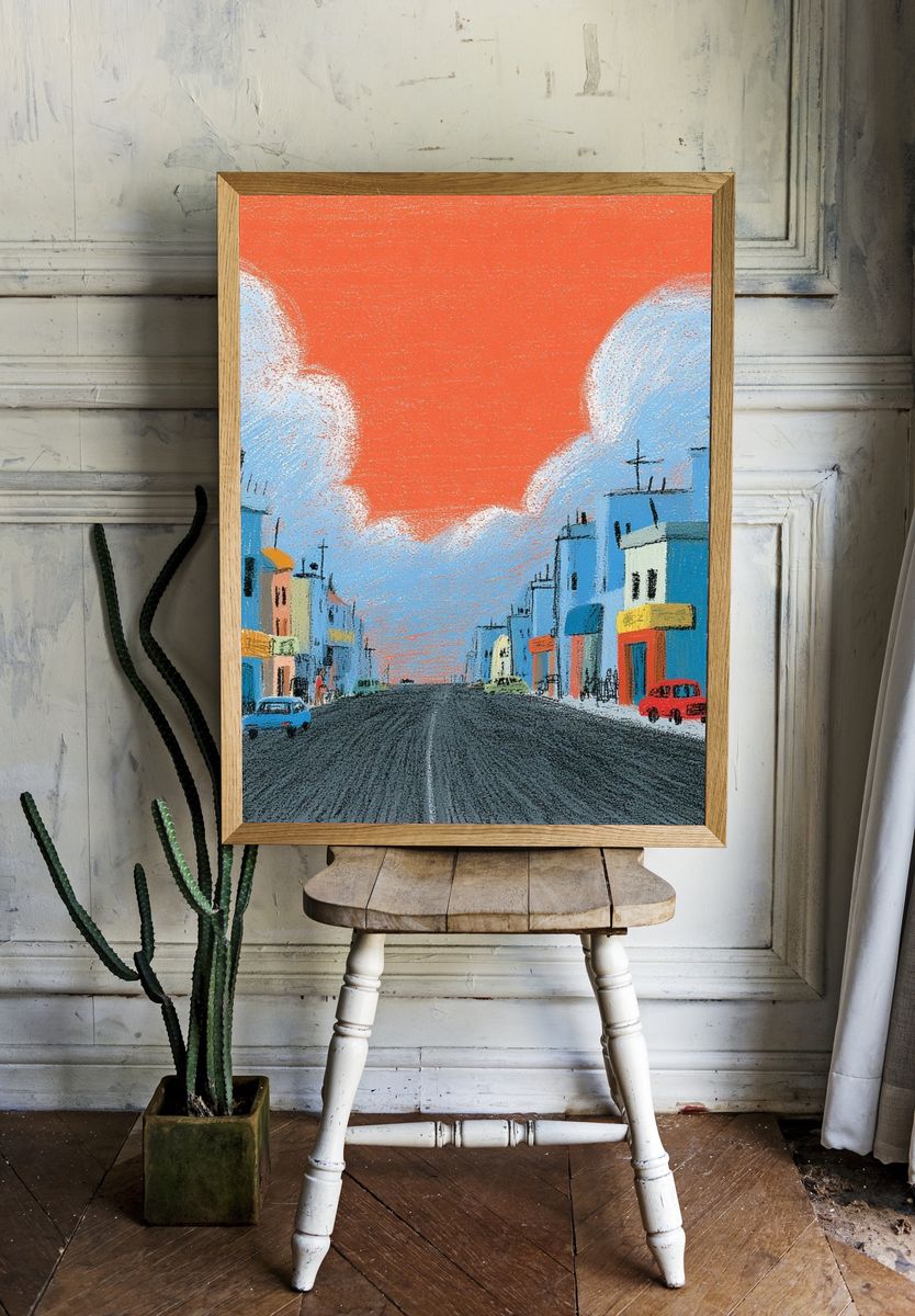 Colorful City Street Illustration Poster. room preview