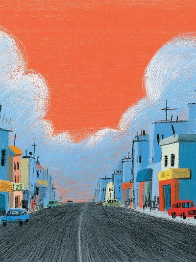 Colorful City Street Illustration Poster. poster
