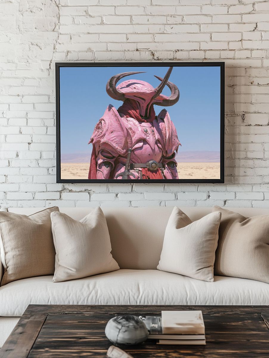 Pink Horned Warrior — Fantasy Print. — room view 1