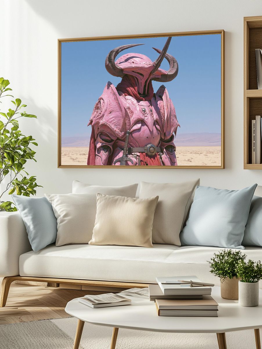 Pink Horned Warrior — Fantasy Print. — room view 2
