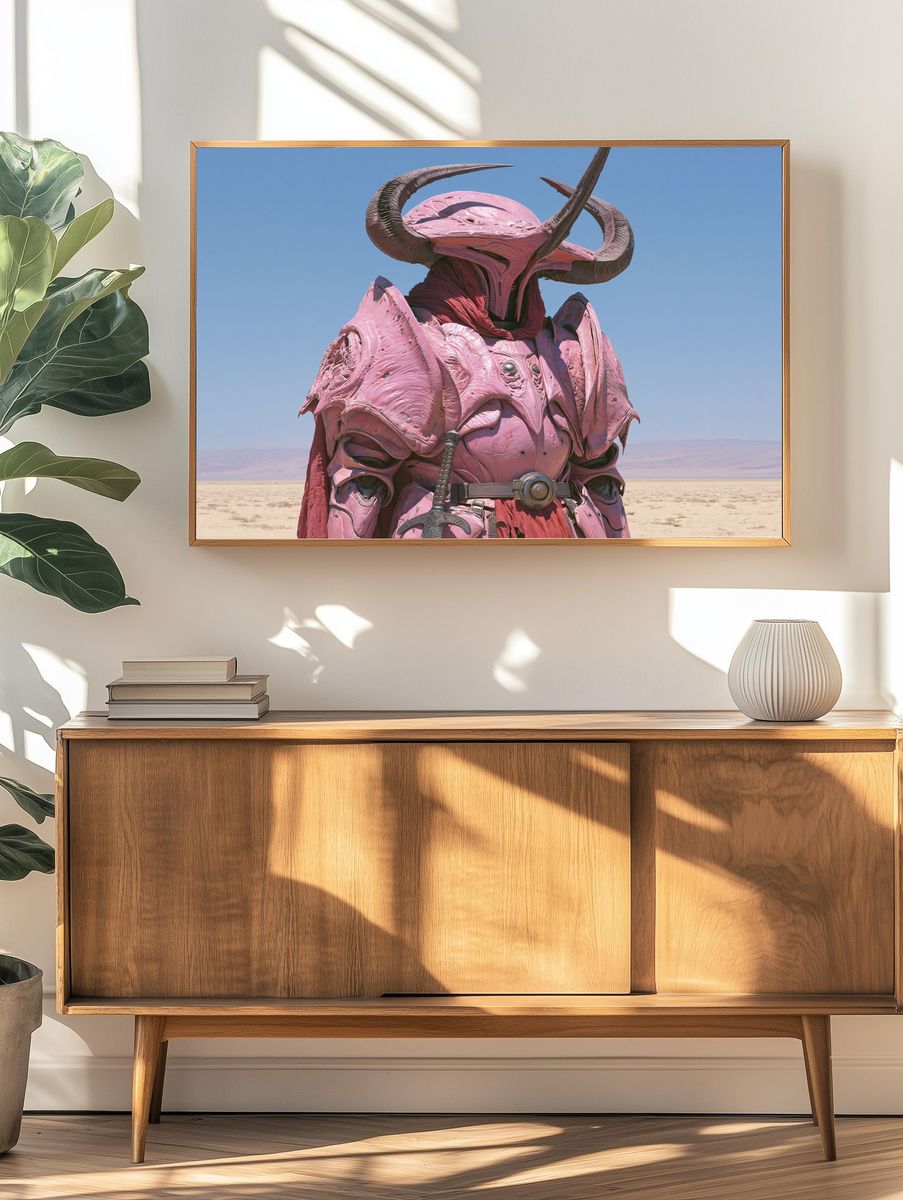 Pink Horned Warrior — Fantasy Print. — room view 3