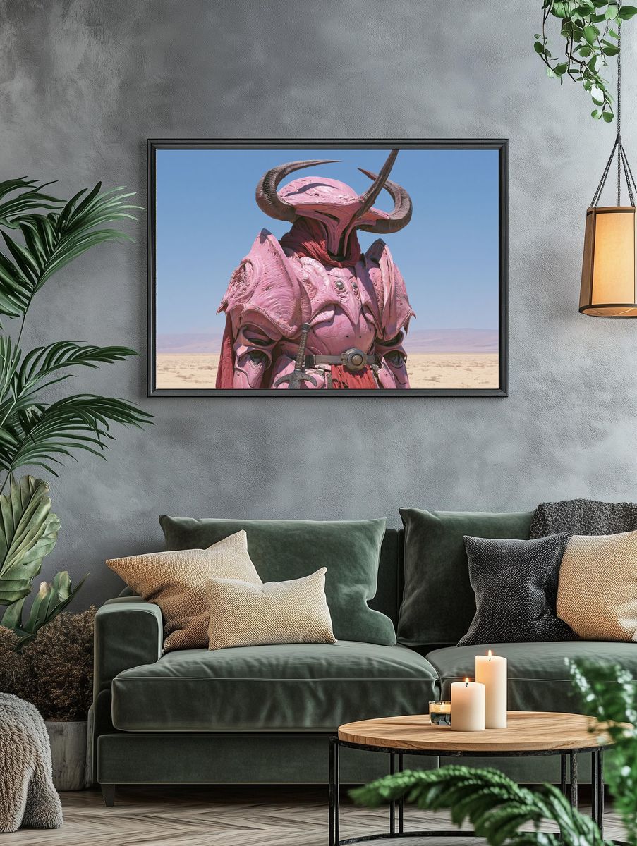 Pink Horned Warrior — Fantasy Print. — room view 4