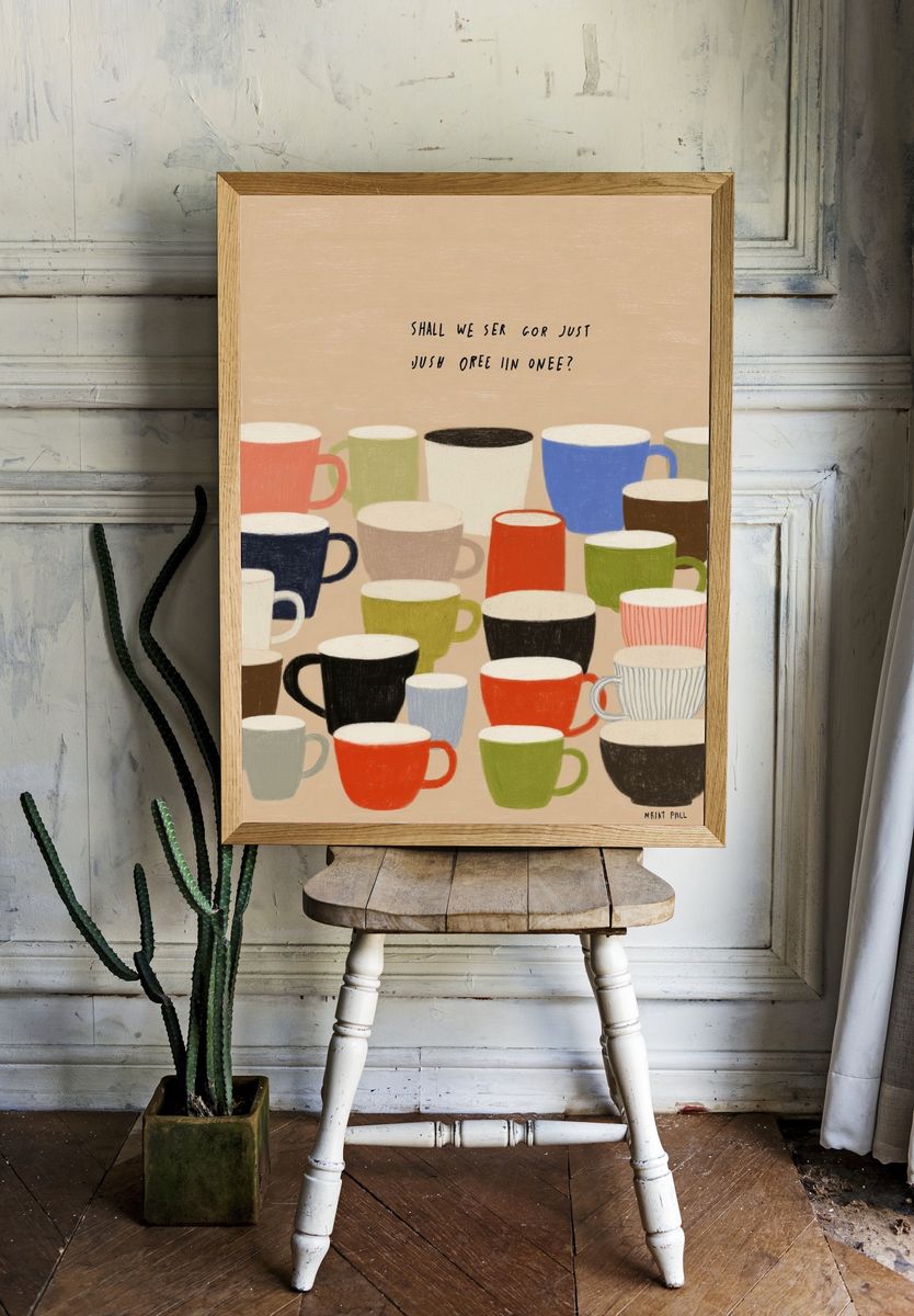 Colorful Coffee Cups Typography Poster. room preview
