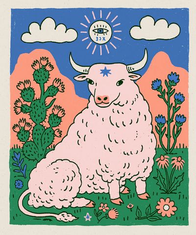 Pastel Bull in Desert Illustration Poster. poster