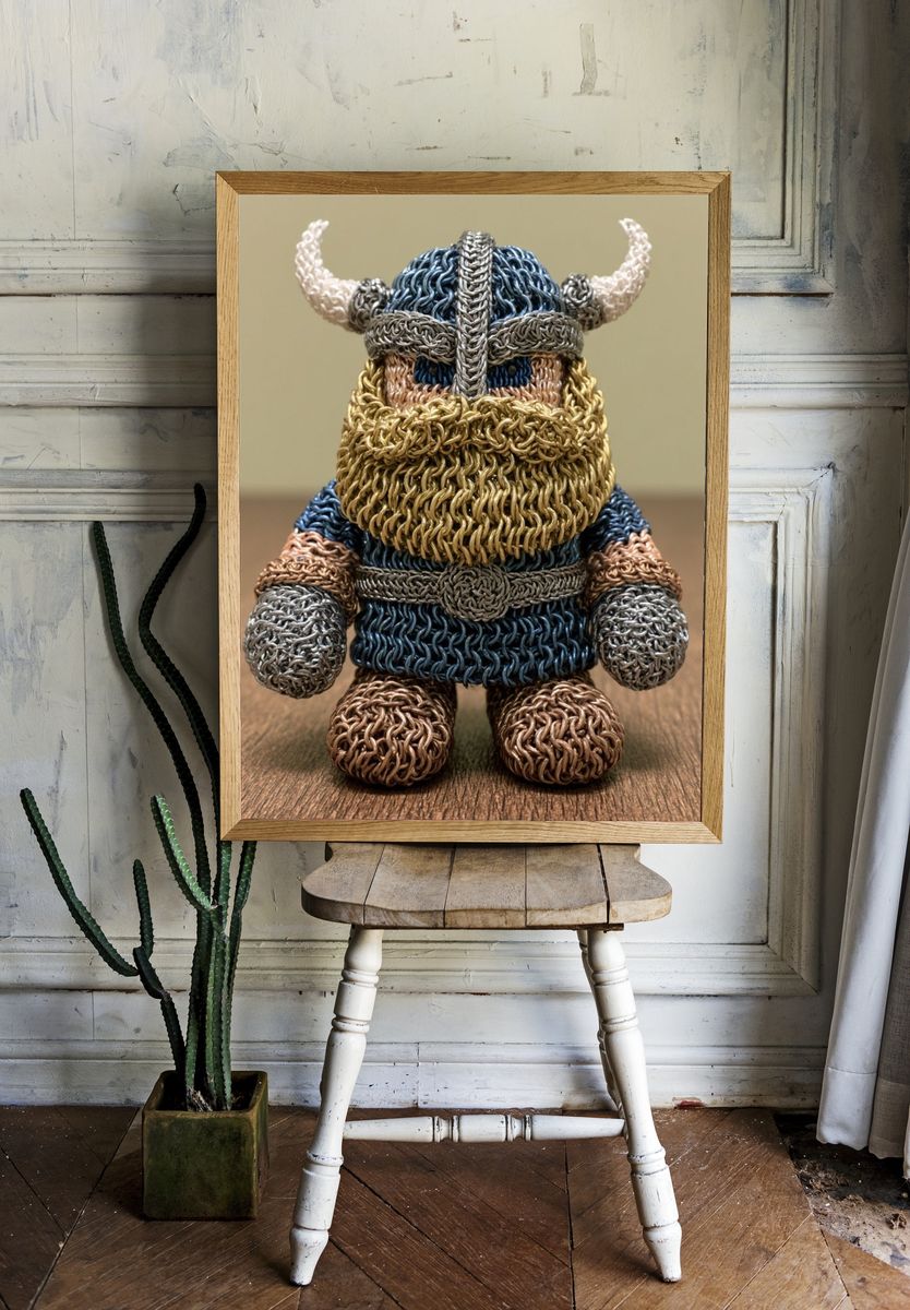 Knitted Viking Figurine Illustration Poster. — room view 1