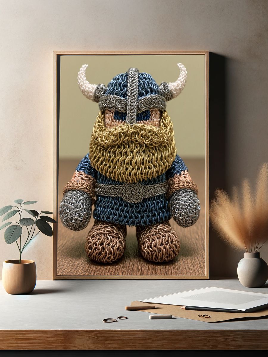 Knitted Viking Figurine Illustration Poster. — room view 2