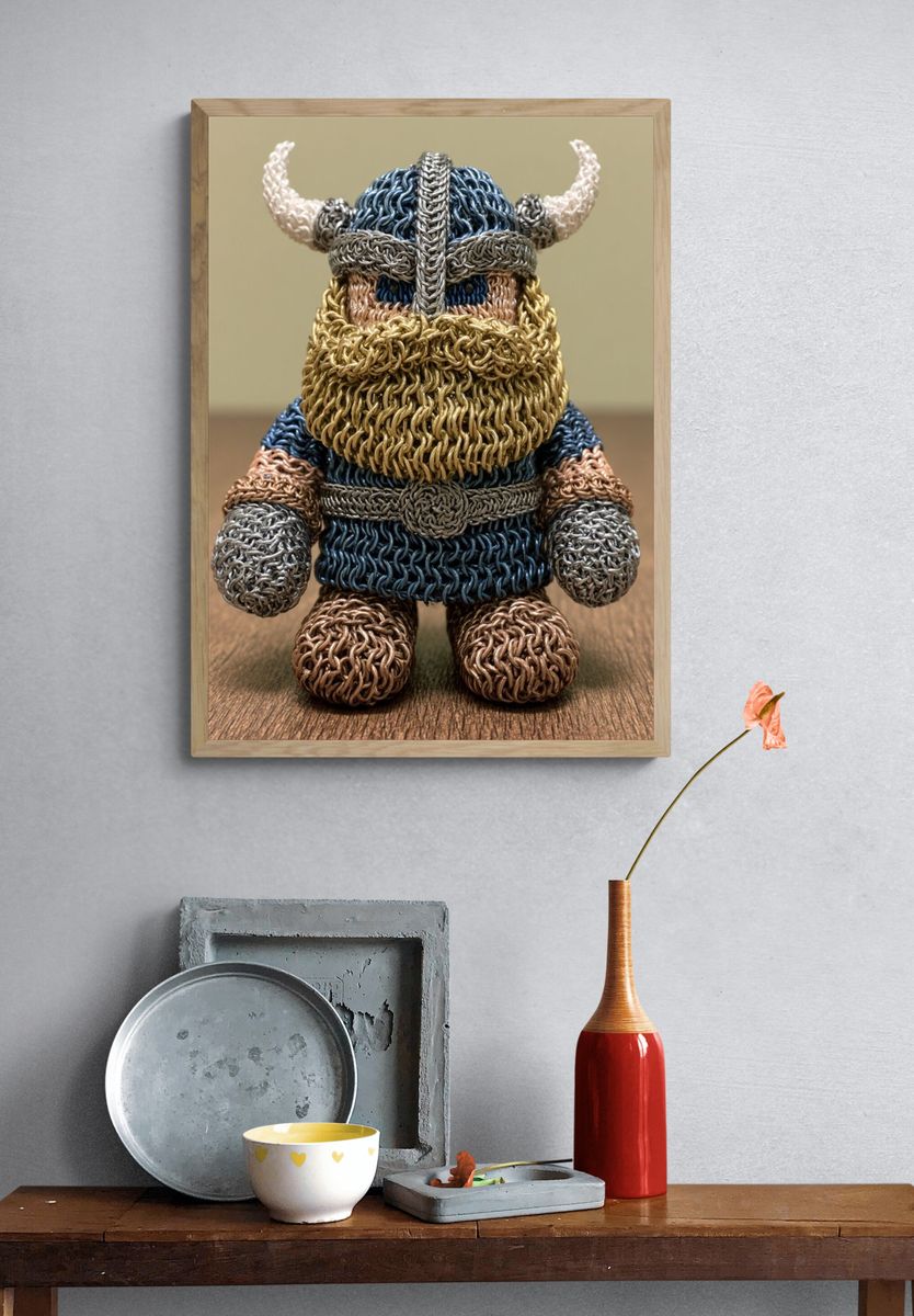 Knitted Viking Figurine Illustration Poster. — room view 3