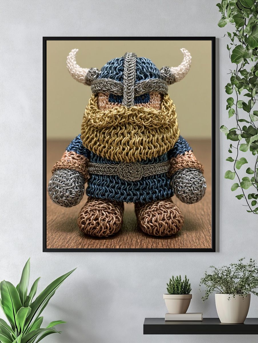Knitted Viking Figurine Illustration Poster. — room view 4