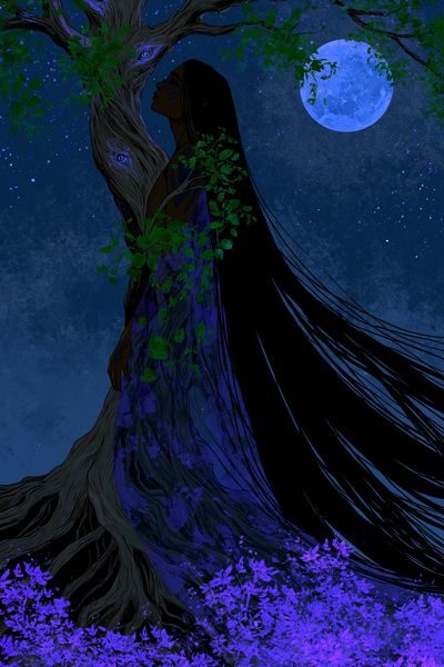 Moonlit Forest Spirit Illustration Poster. poster print