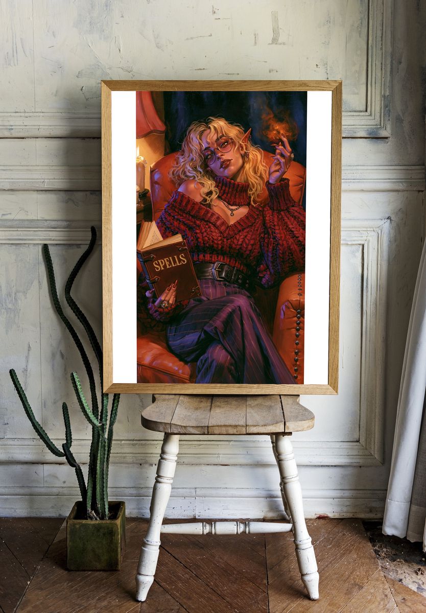 Spellbook Witch Portrait Print. room preview