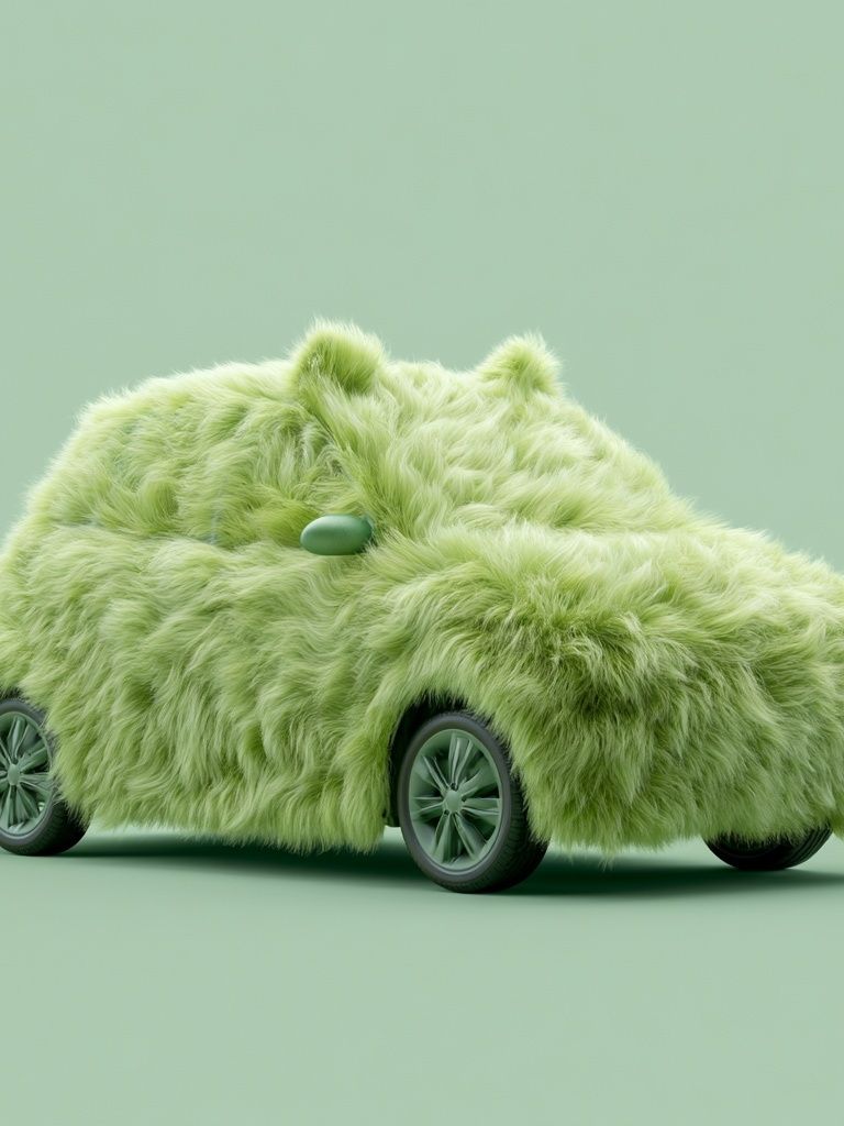 Fuzzy Green Car Illustration Poster. poster detail