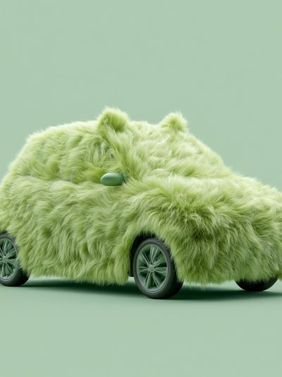 Fuzzy Green Car Illustration Poster.
