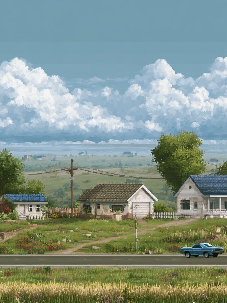 Countryside Roadscape Illustration Poster. poster — illustration art