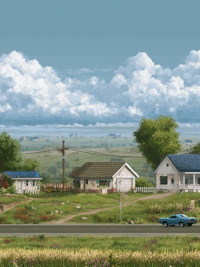 Countryside Roadscape Illustration Poster.