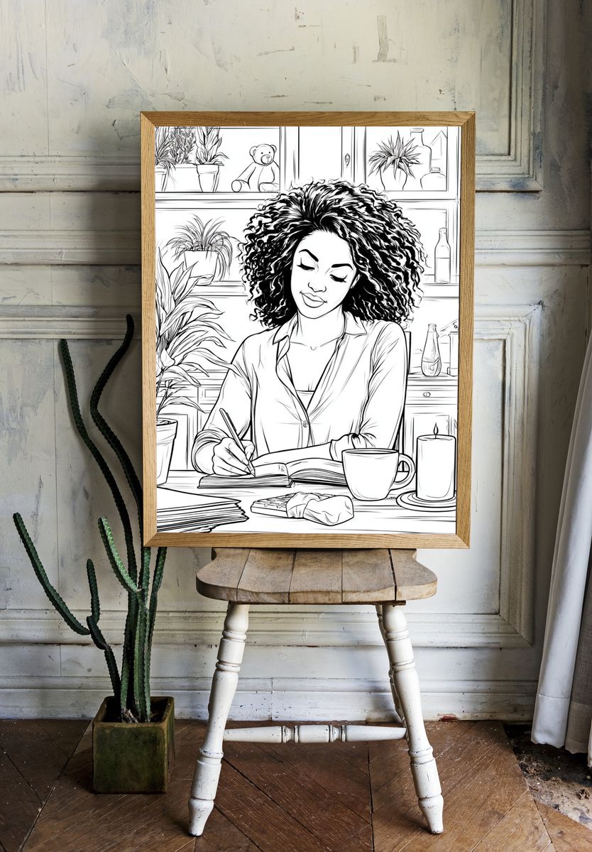 Woman Journaling at Desk Illustration Poster. room preview