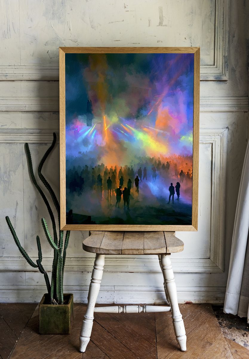 Neon Concert Crowd Illustration Poster. room preview