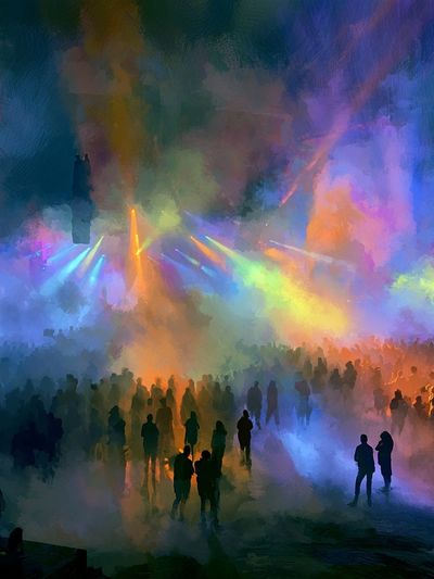 Neon Concert Crowd Illustration Poster.