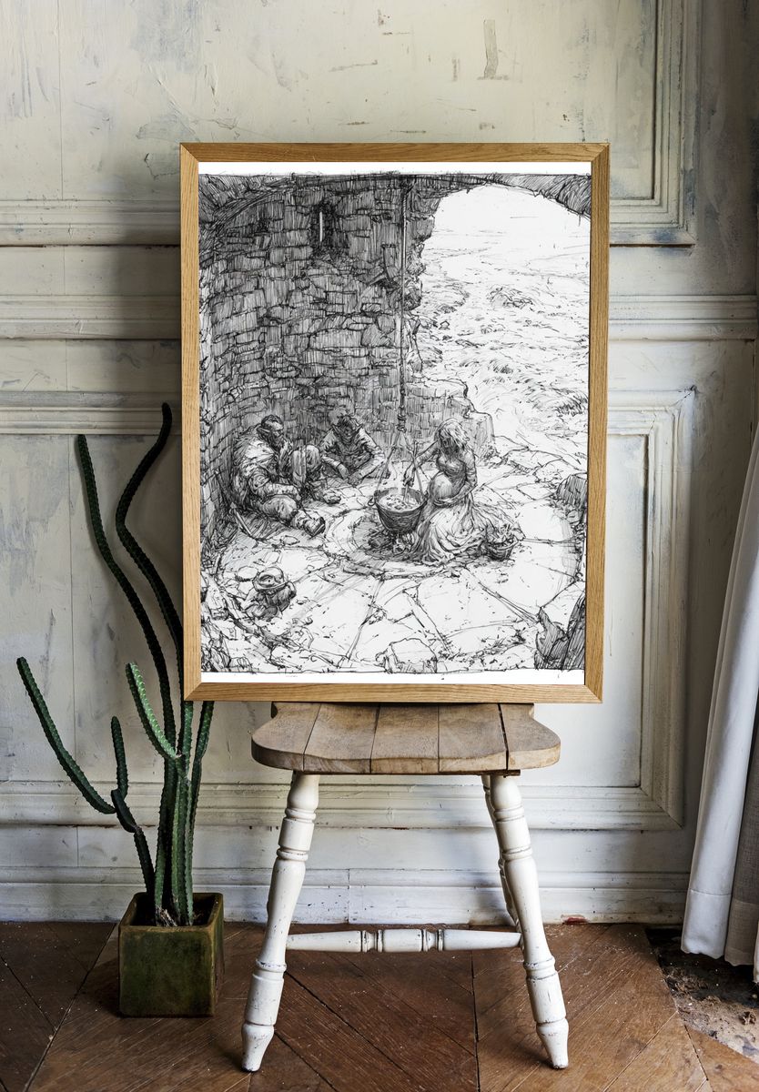 Stone Shelter Sketch Poster. — room view 1