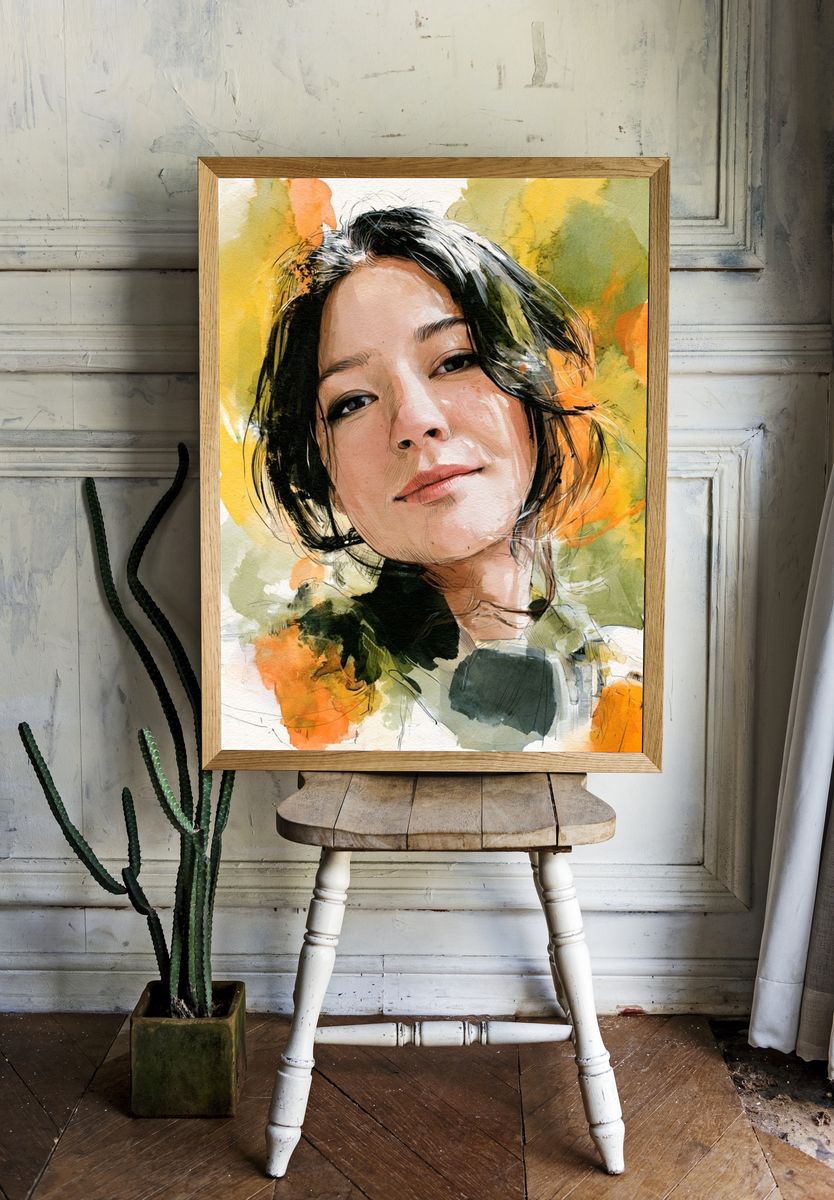 Watercolor Woman Portrait Print. — room view 1
