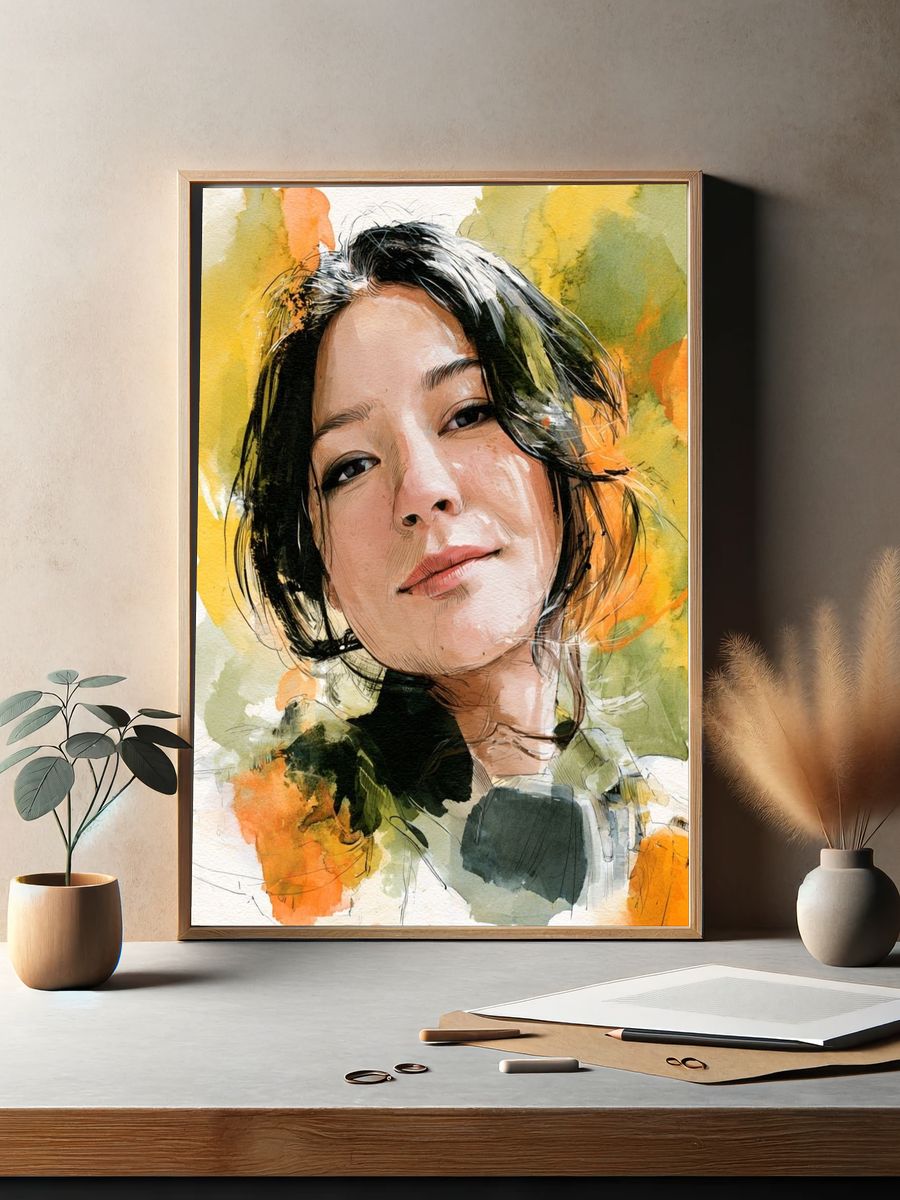 Watercolor Woman Portrait Print. — room view 2