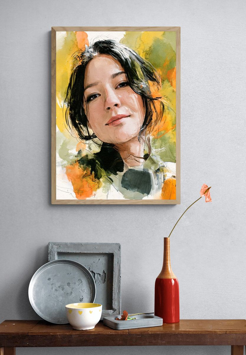 Watercolor Woman Portrait Print. — room view 3