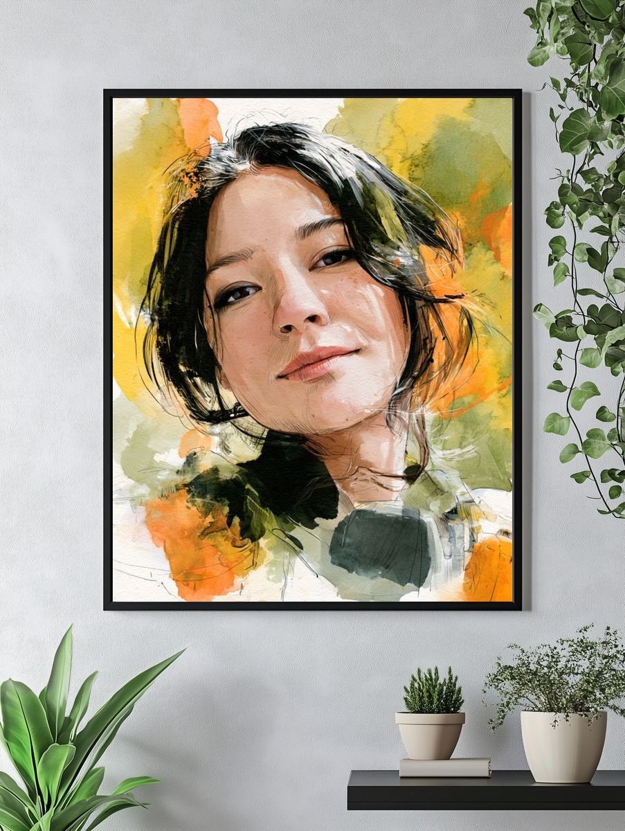 Watercolor Woman Portrait Print. — room view 4