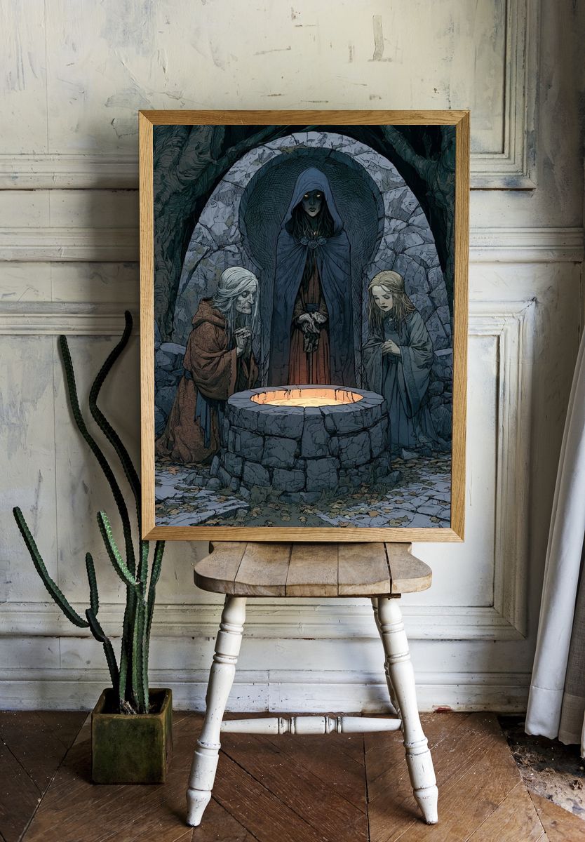 Dark Forest Ritual Illustration Print. room preview