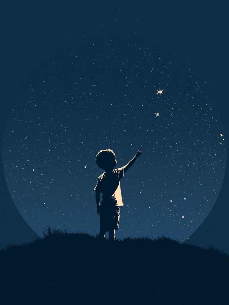 Stargazing Child Silhouette Print. poster detail