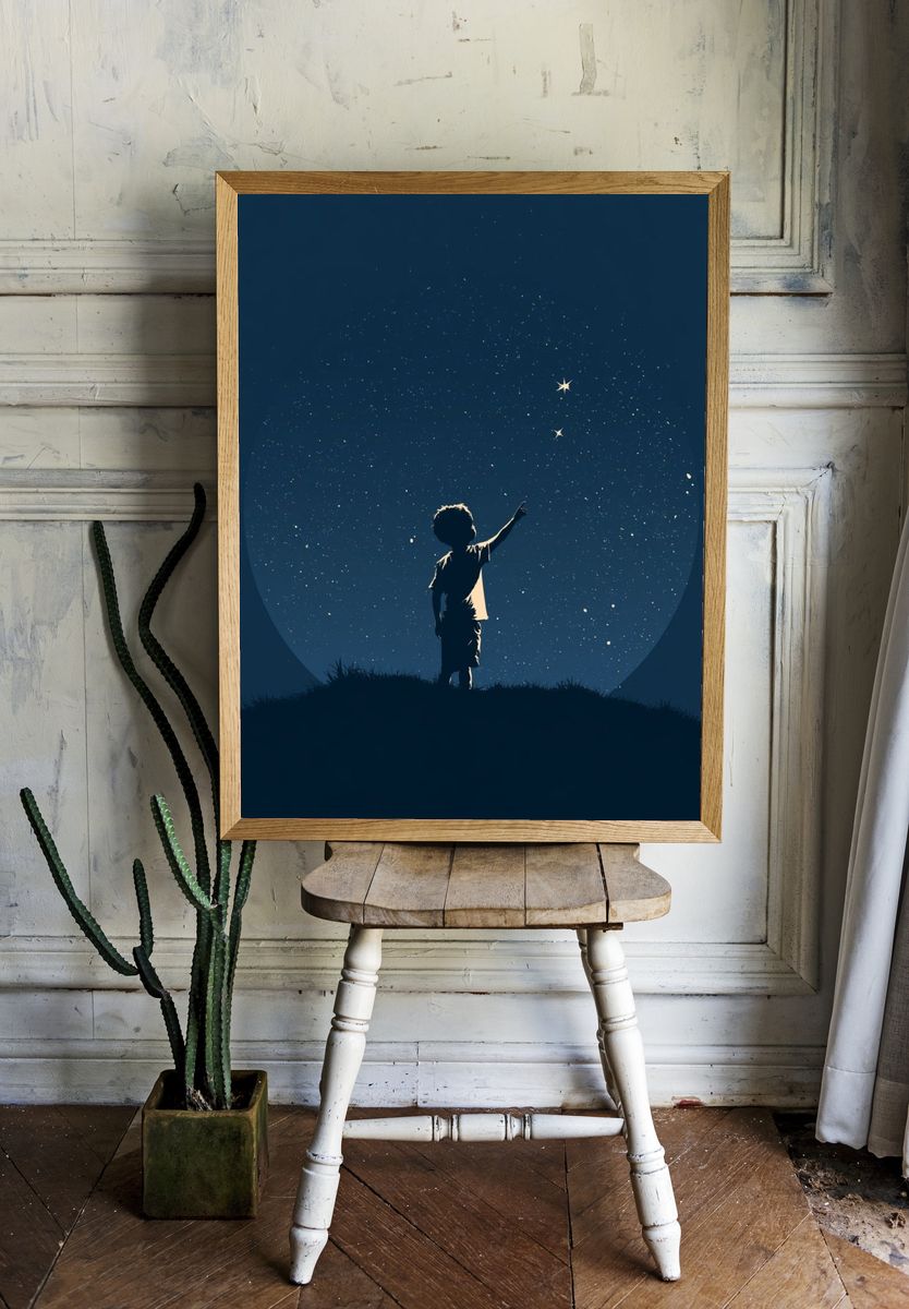 Stargazing Child Silhouette Print. — room view 1