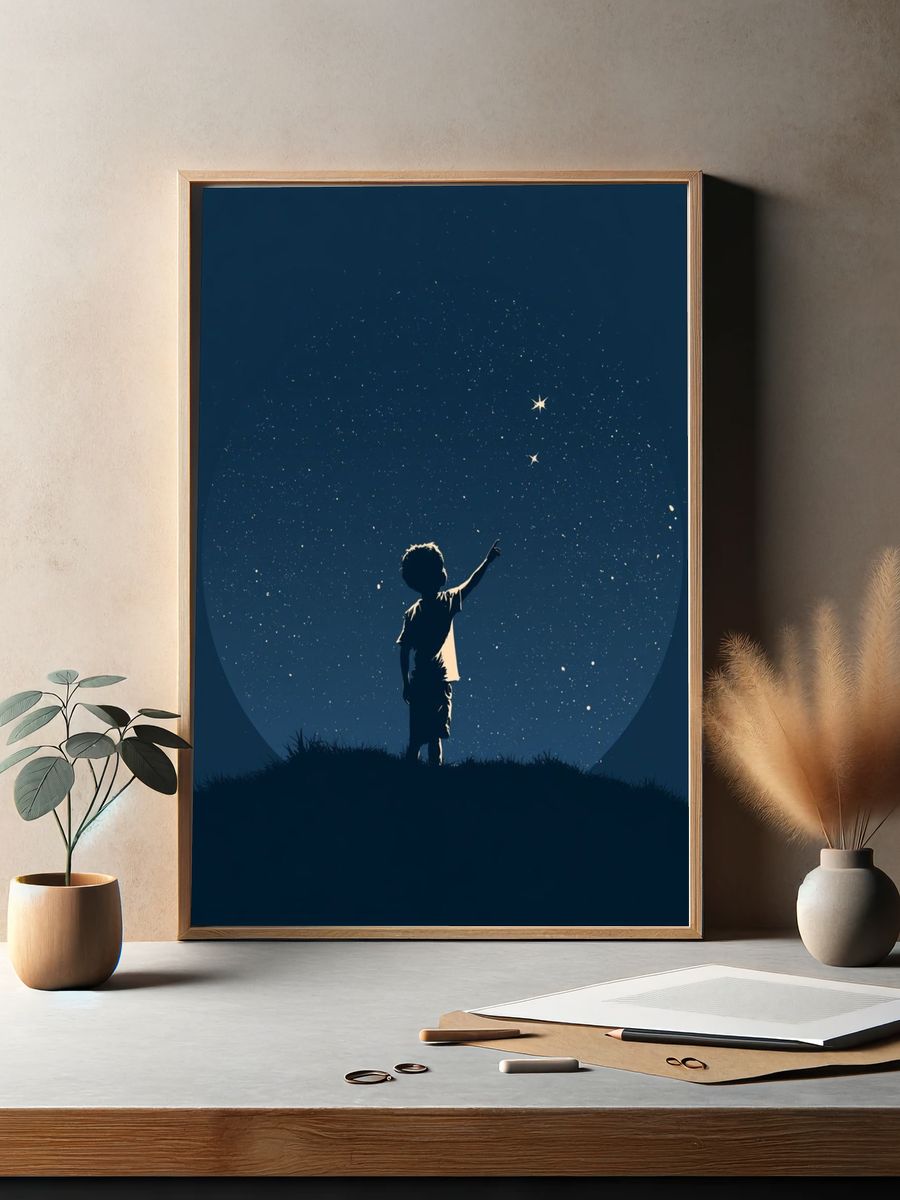 Stargazing Child Silhouette Print. — room view 2